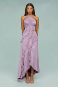 Pleated Frill Halter-Neck Maxi Dress