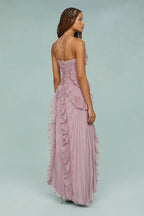 Pleated Frill Halter-Neck Maxi Dress