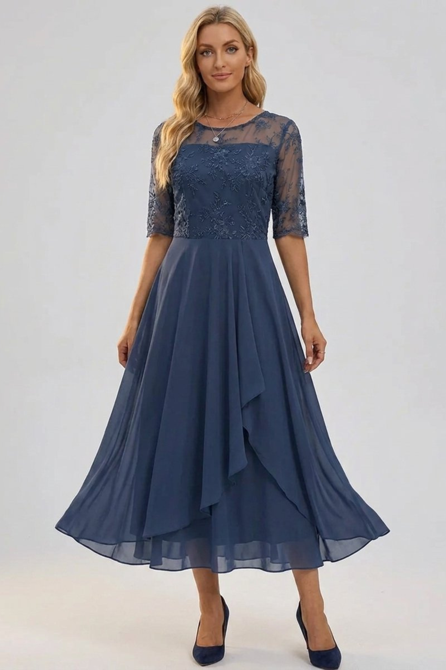 Lace Chiffon Midi Party Dress