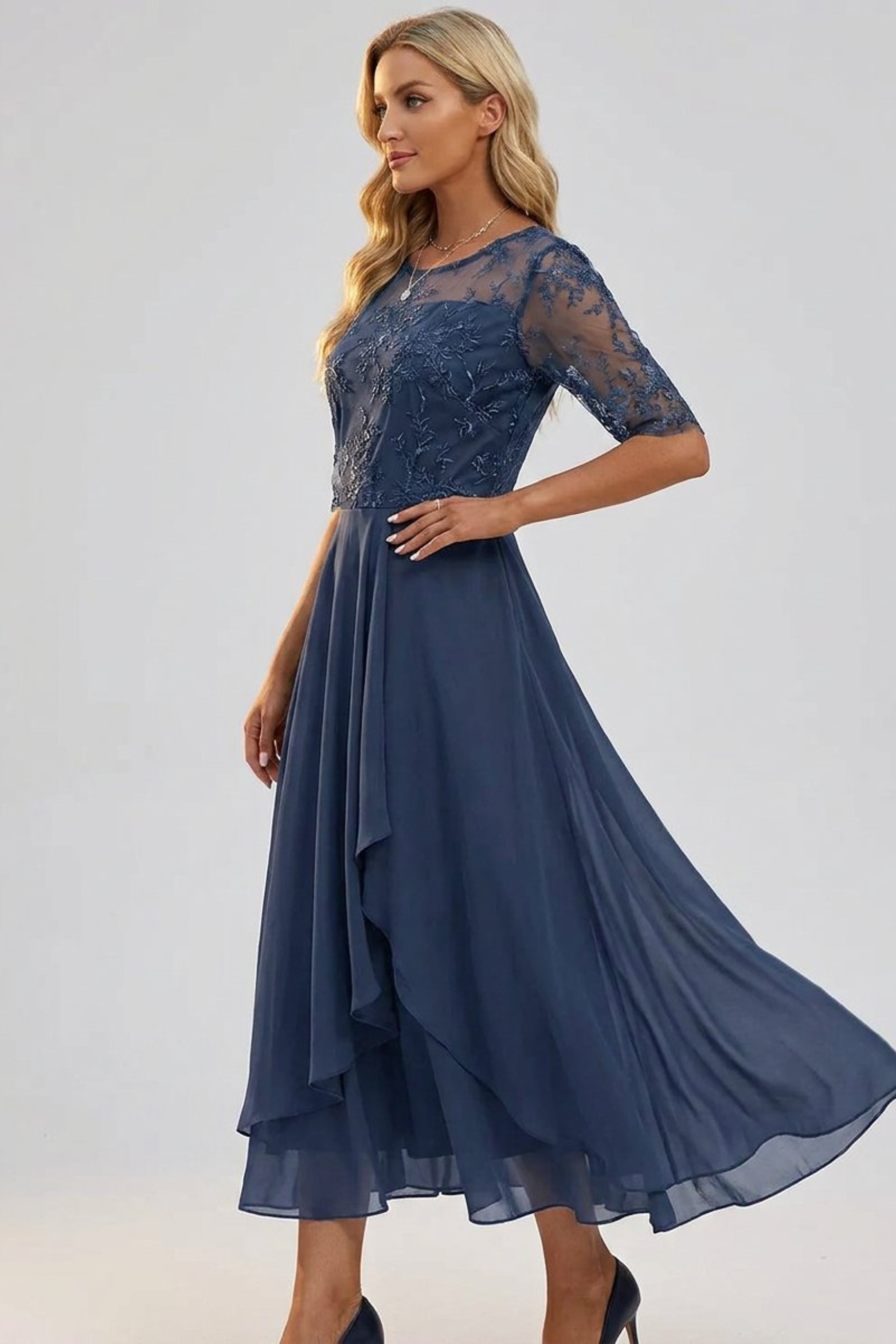 Lace Chiffon Midi Party Dress