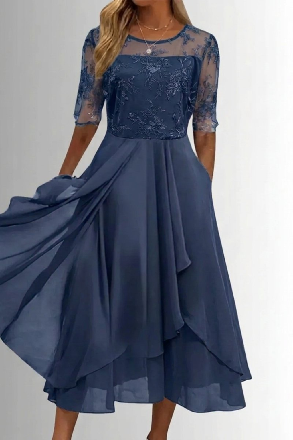 Lace Chiffon Midi Party Dress
