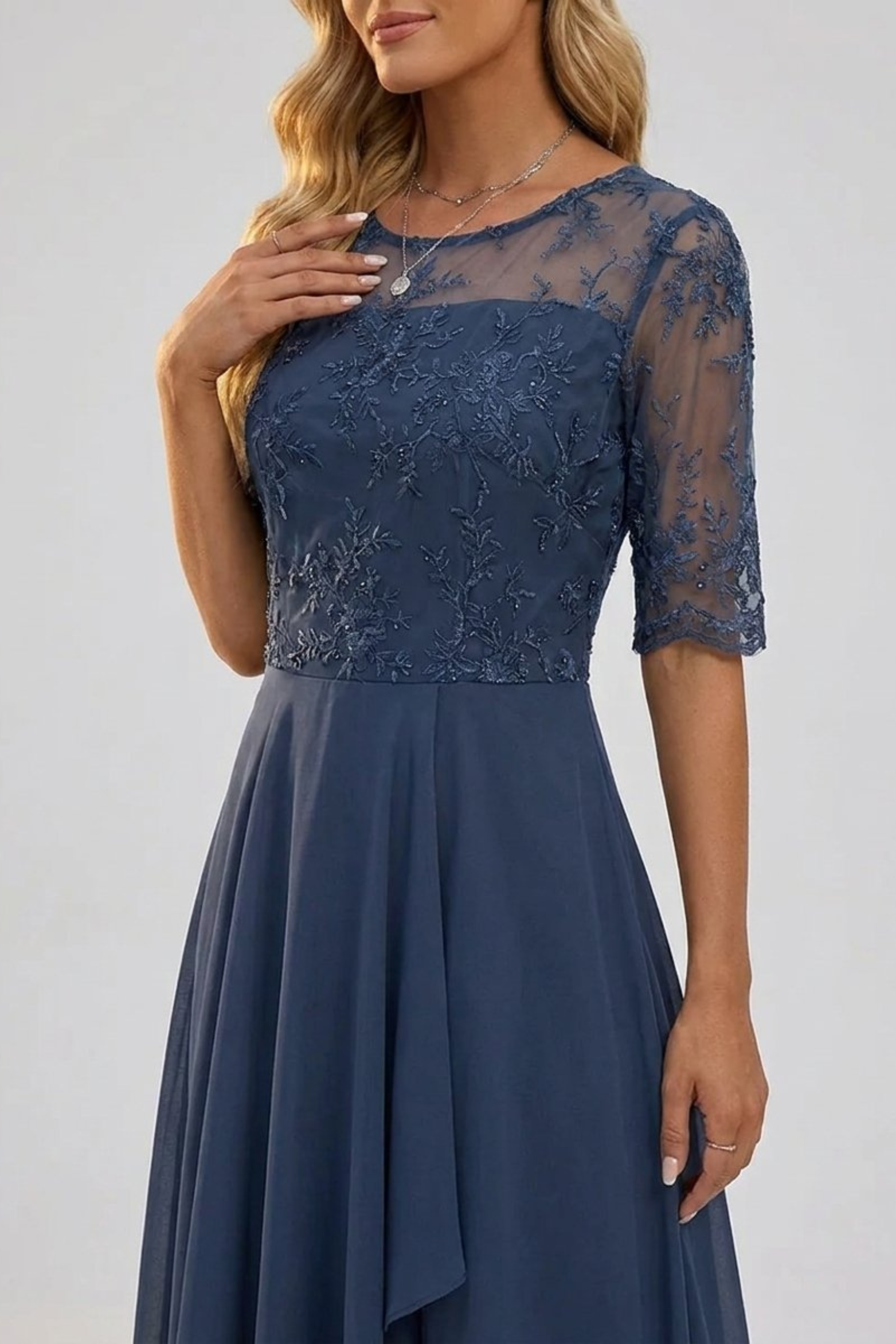 Lace Chiffon Midi Party Dress