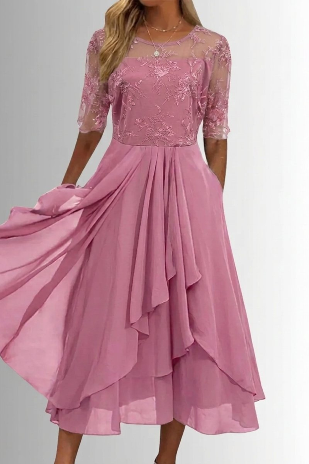 Lace Chiffon Midi Party Dress