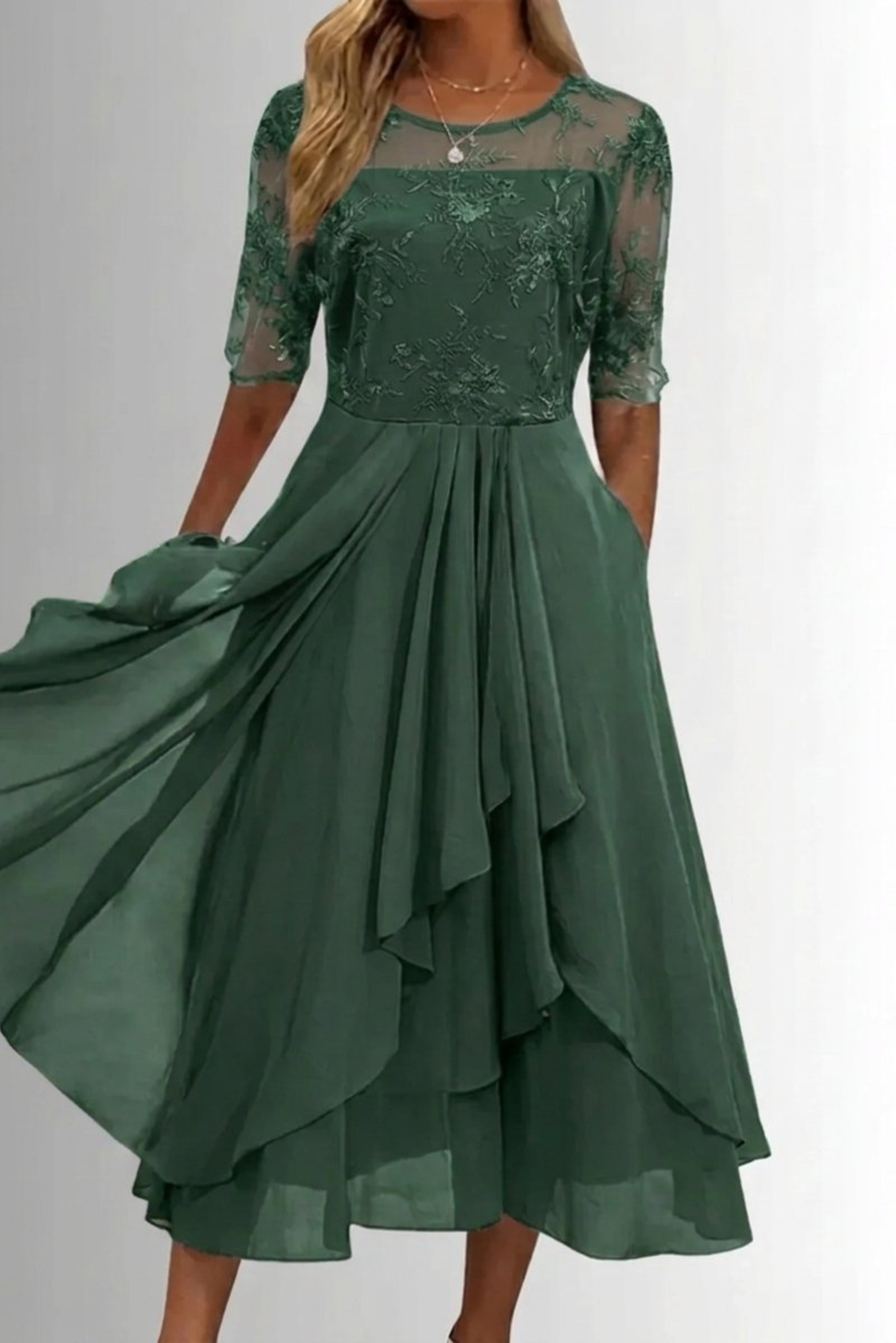 Lace Chiffon Midi Party Dress