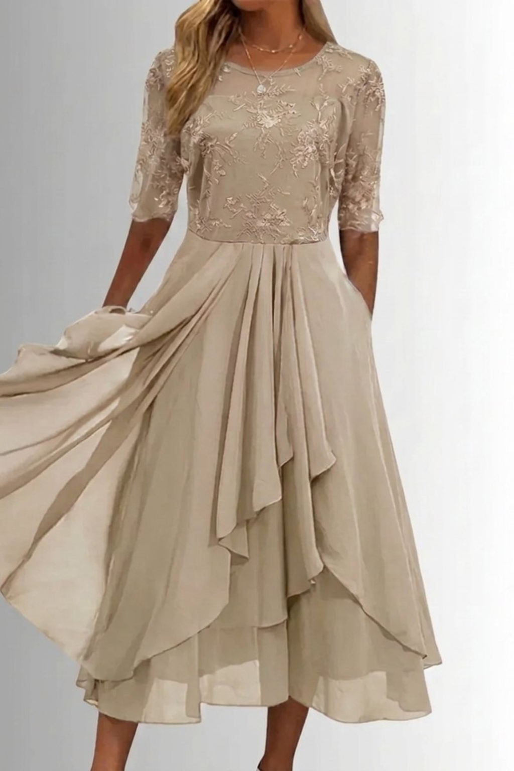 Lace Chiffon Midi Party Dress