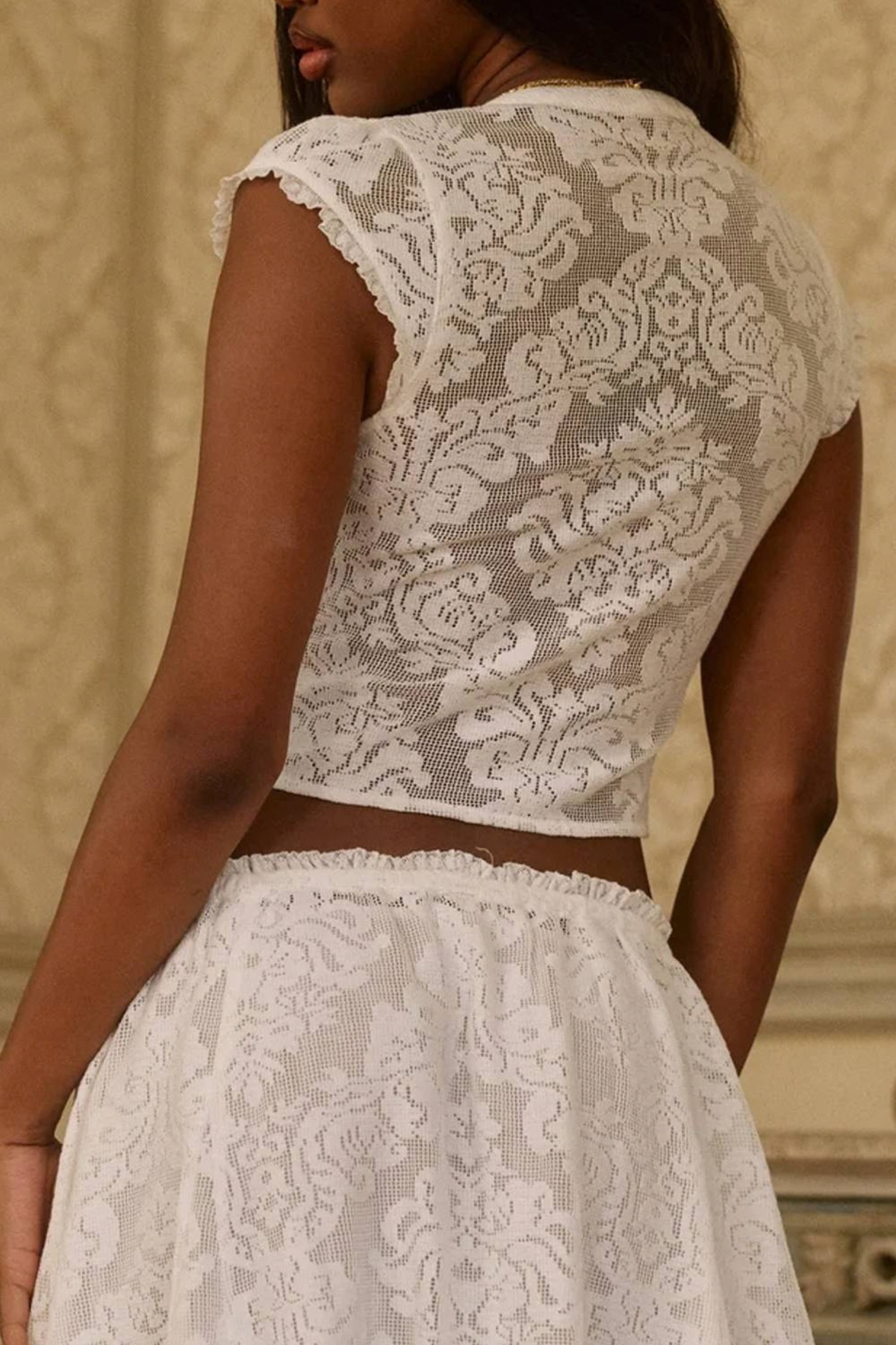 Lace Detail Cropped Top Pants Set