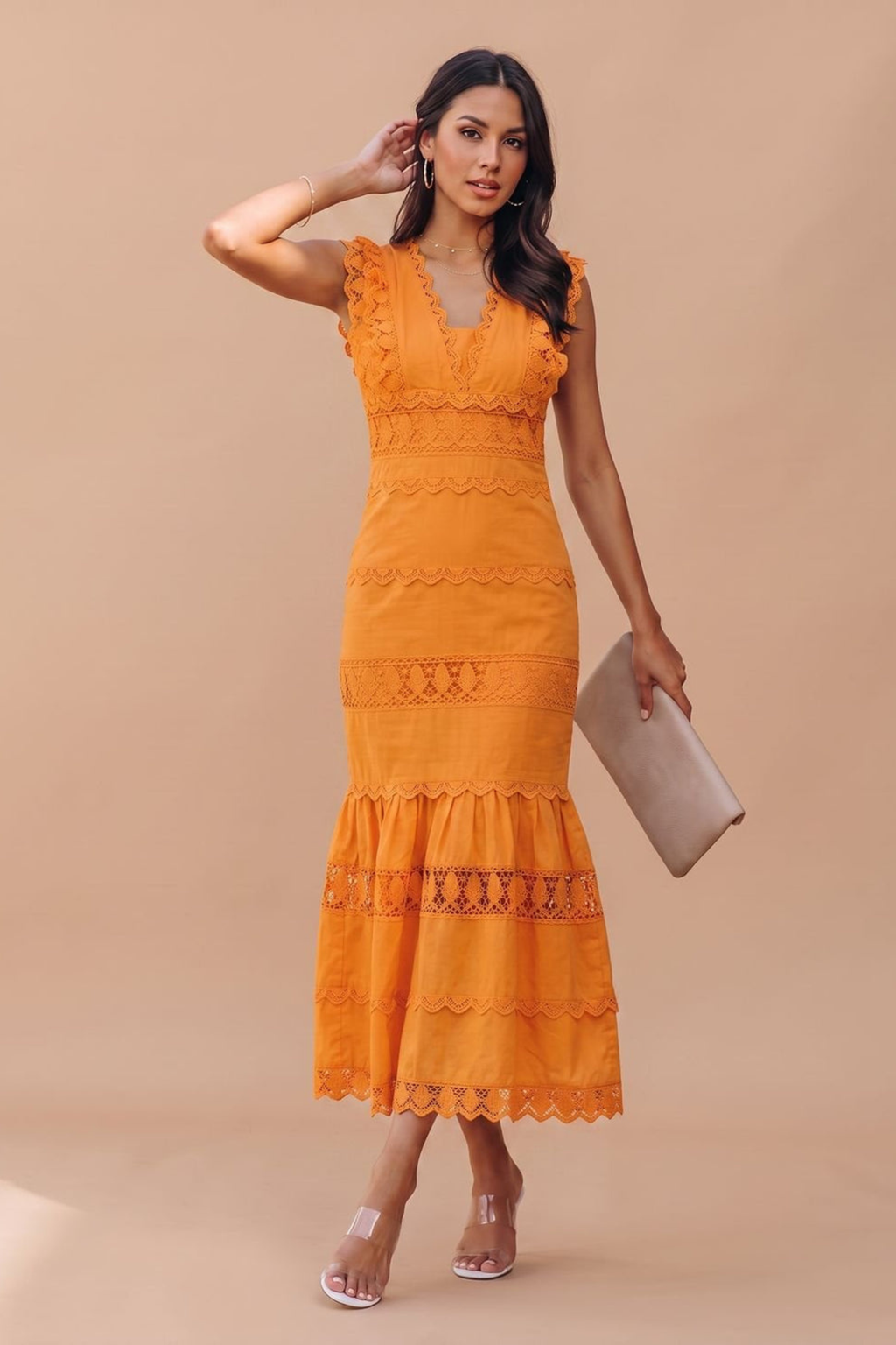 Lace Panel Flare Hem Maxi Dress