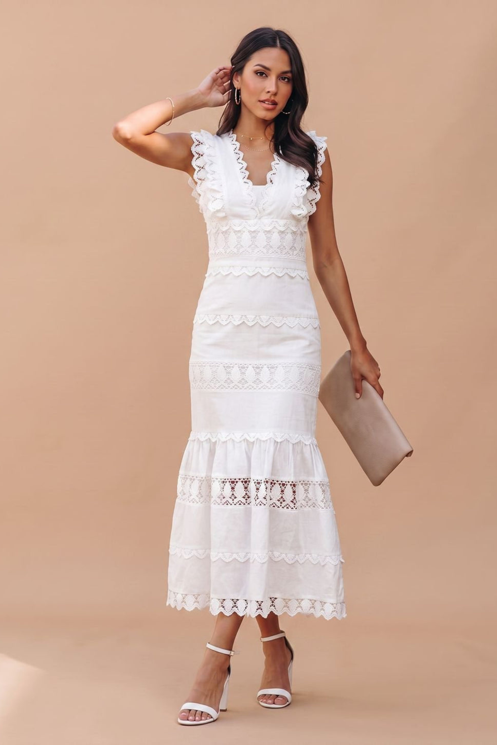 Lace Panel Flare Hem Maxi Dress
