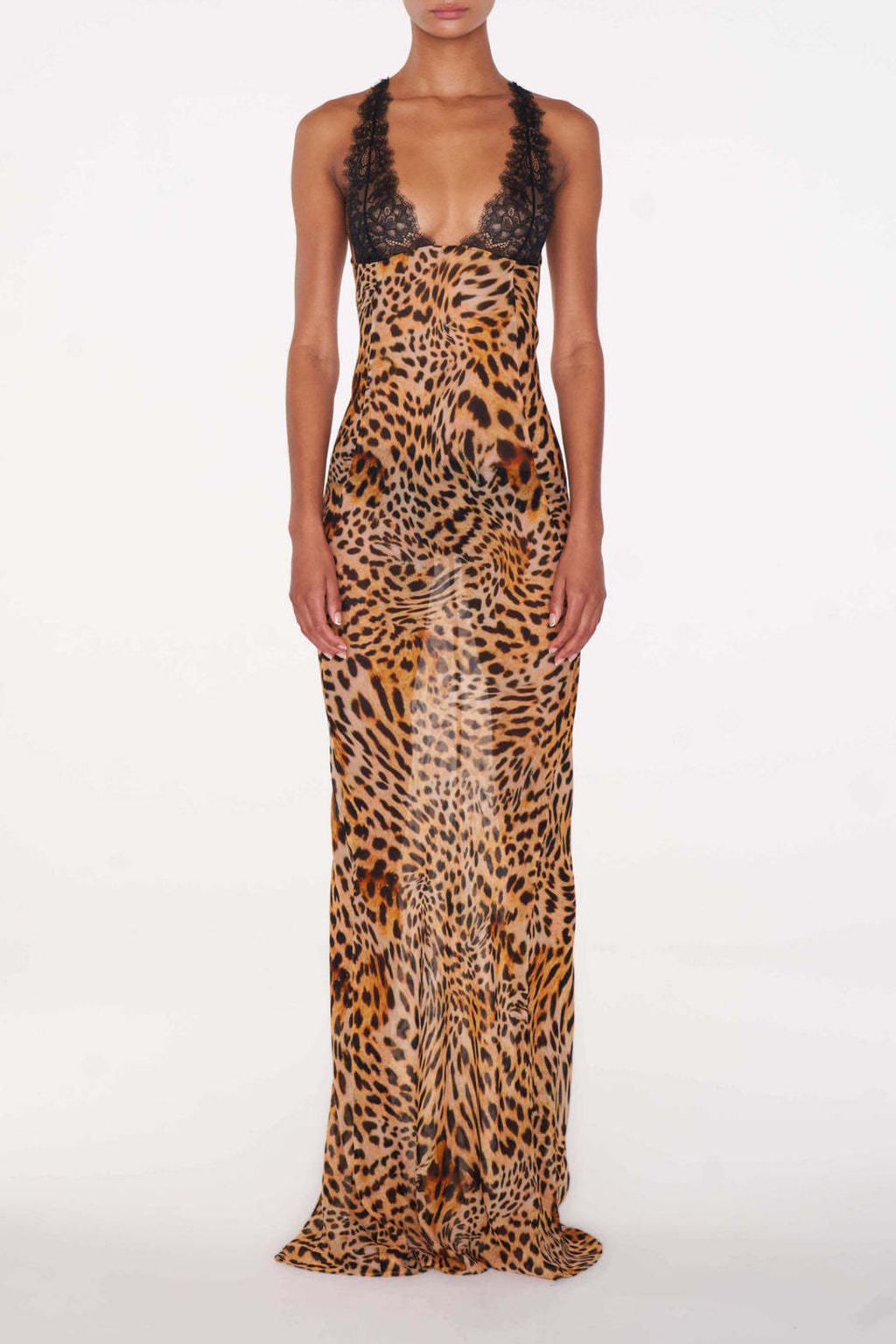 Leopard Lace V Neck Maxi Dress