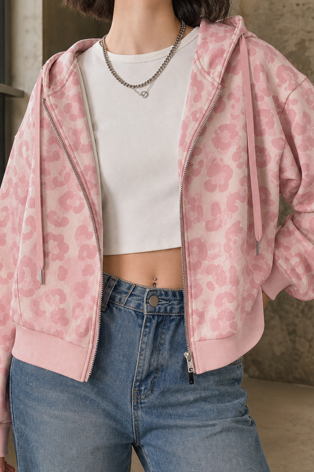 Leopard Print Cropped Hooded Jacket