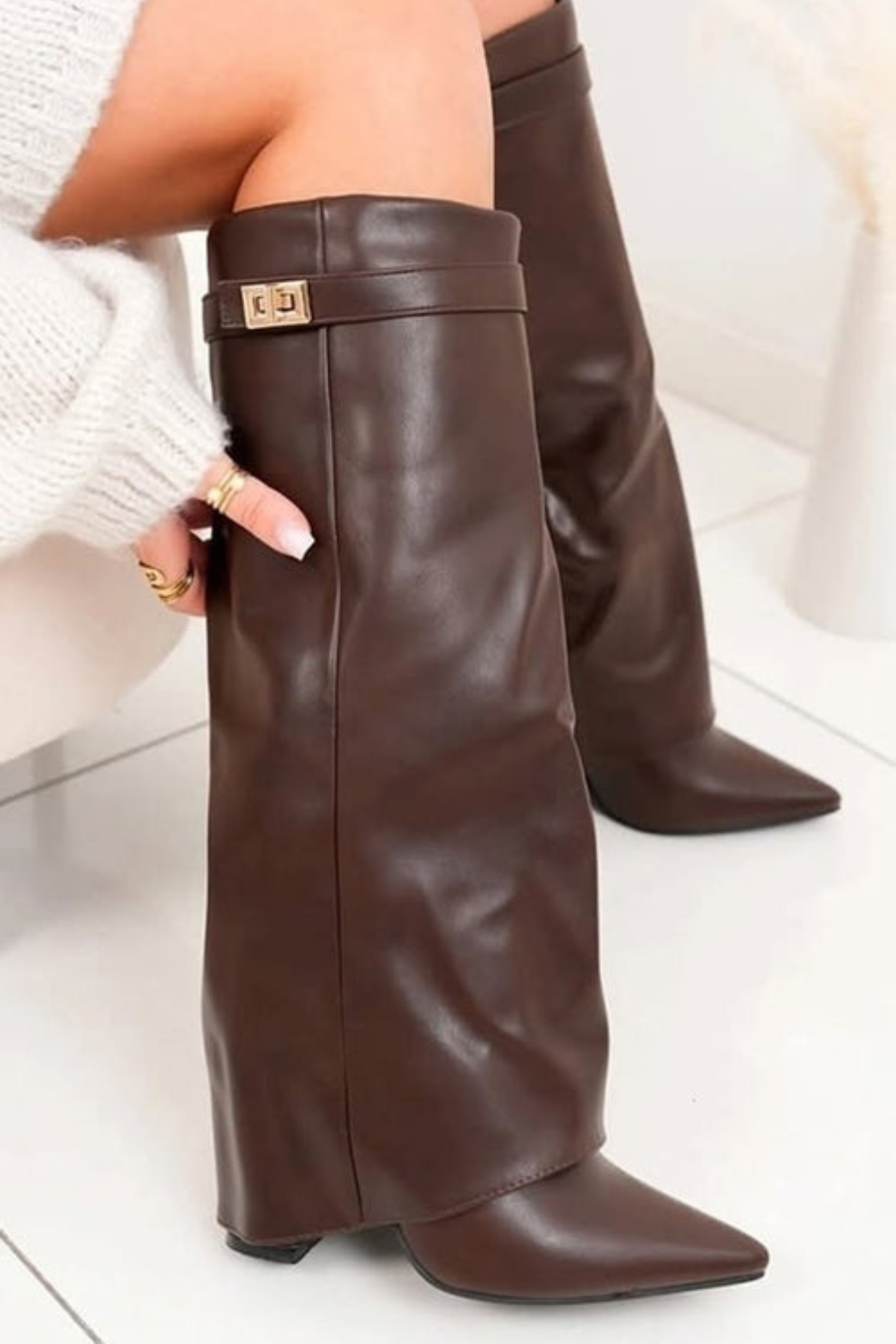 Fold Over Pointed Toe Boots