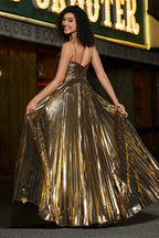 Metallic Pleated Halterneck Maxi Dress