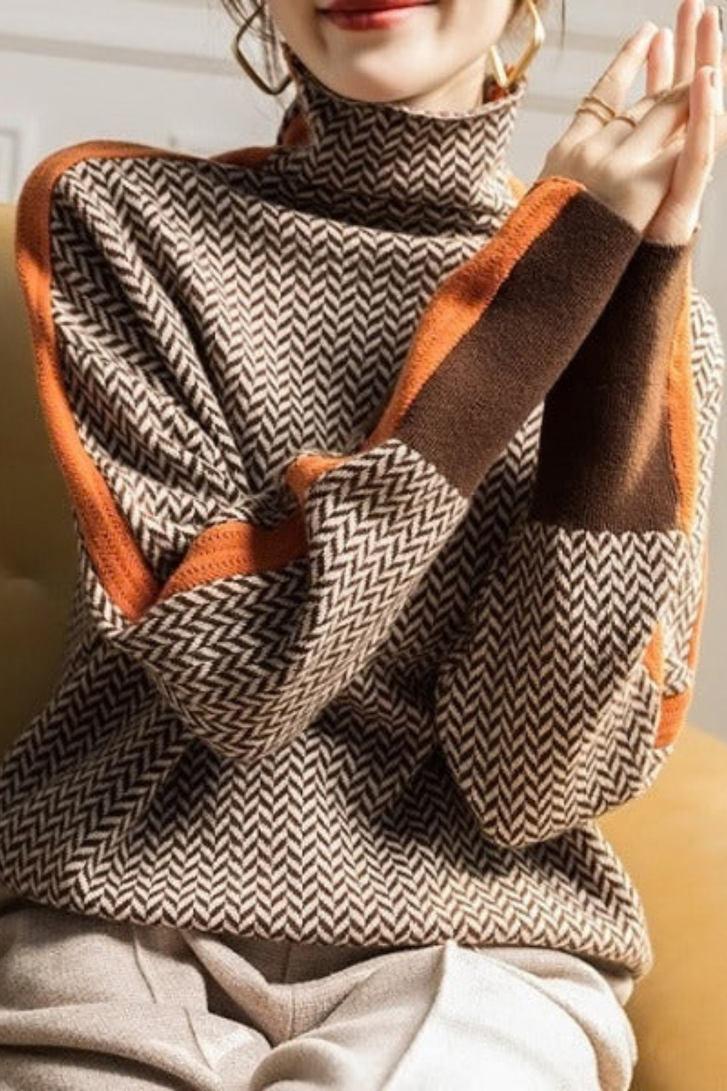 Mila High Neck Patterned Sweater