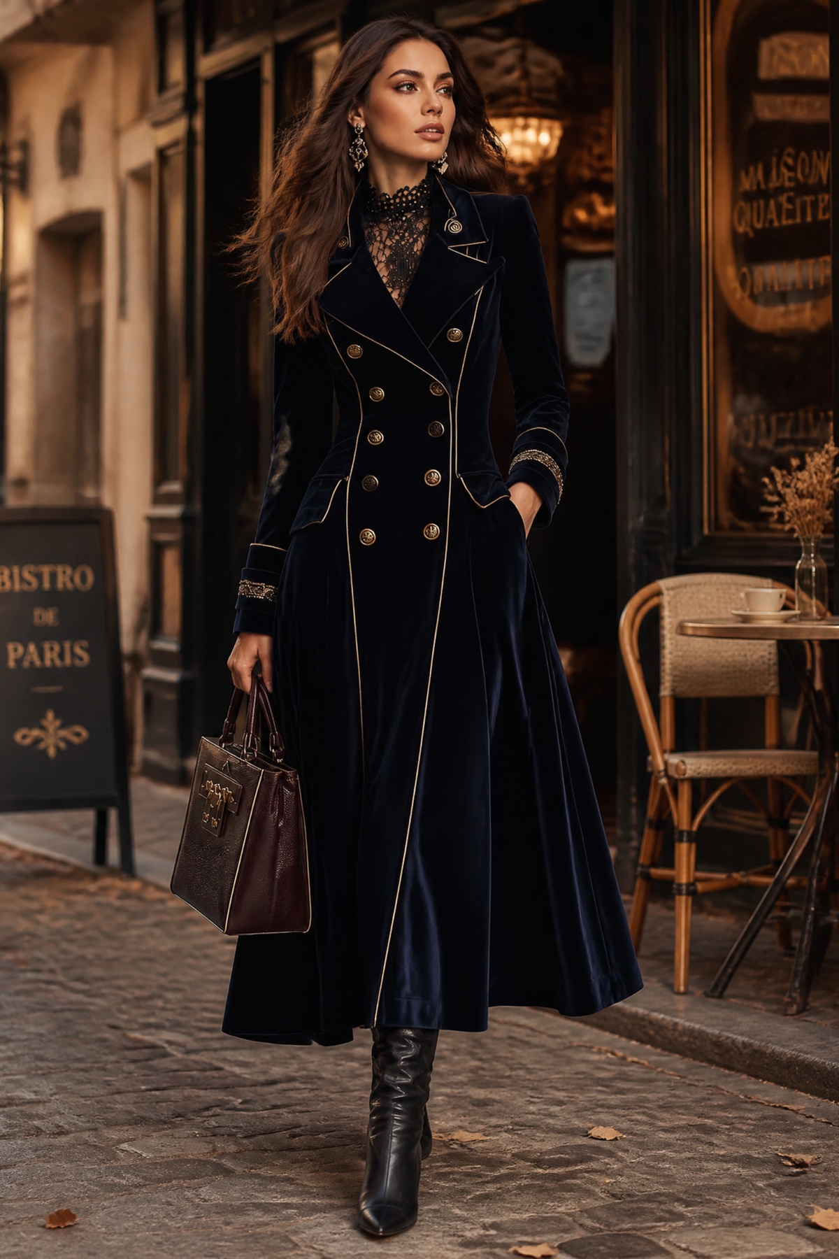 Navy Double Breasted Gold Piping Coat