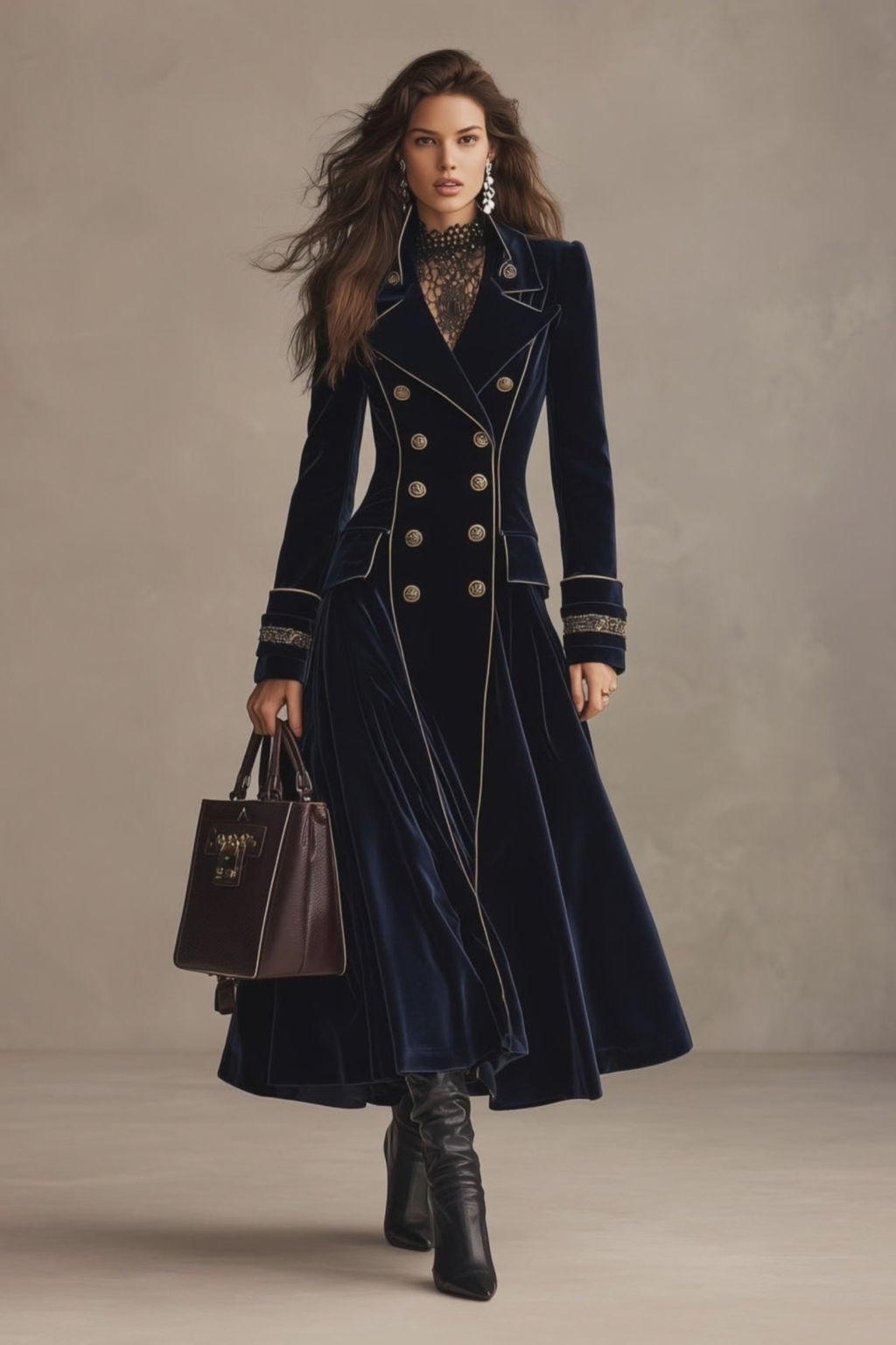 Navy Double Breasted Gold Piping Coat