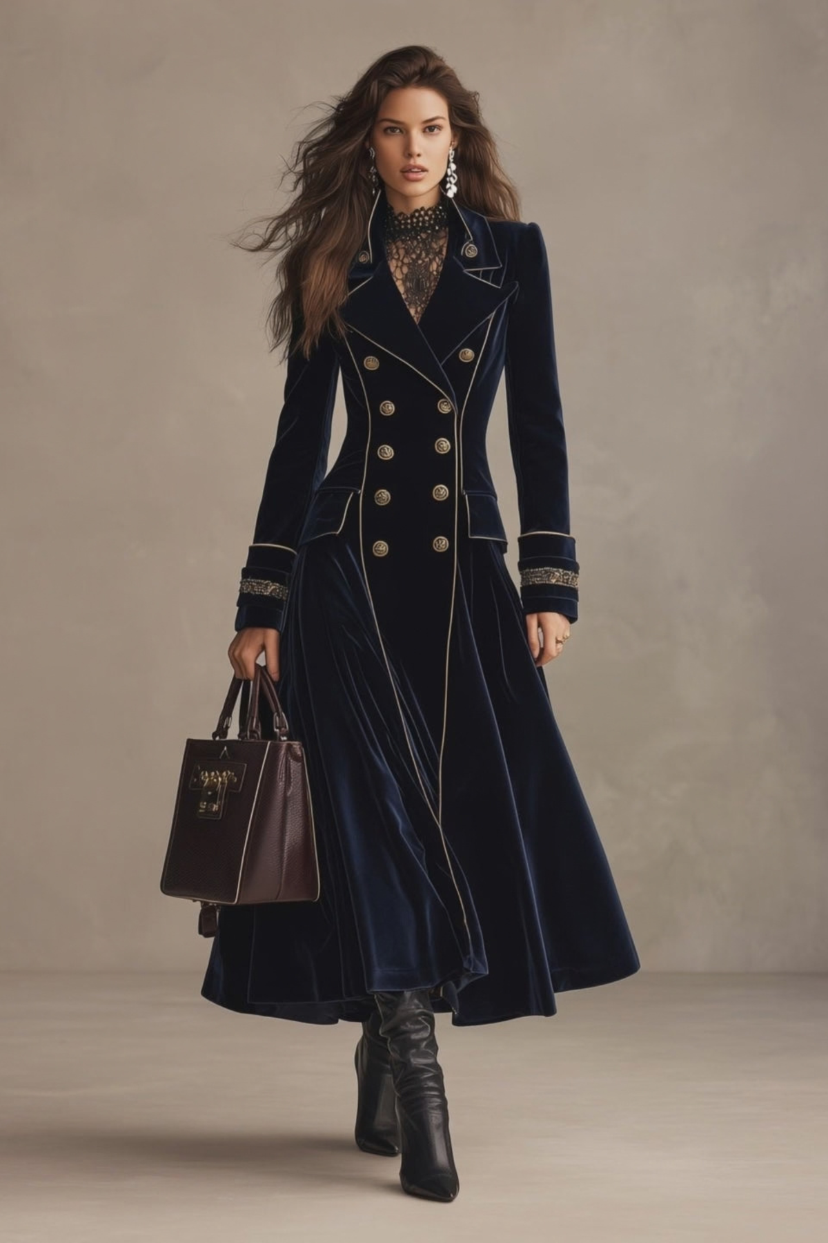 Navy Double Breasted Gold Piping Coat