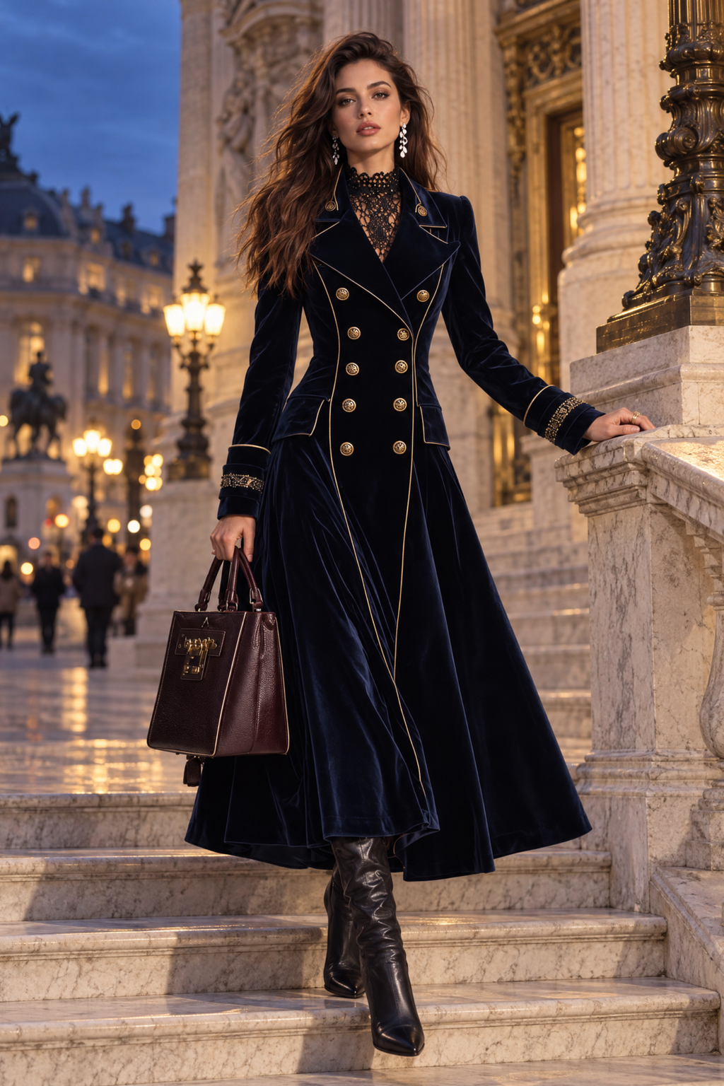 Navy Double Breasted Gold Piping Coat