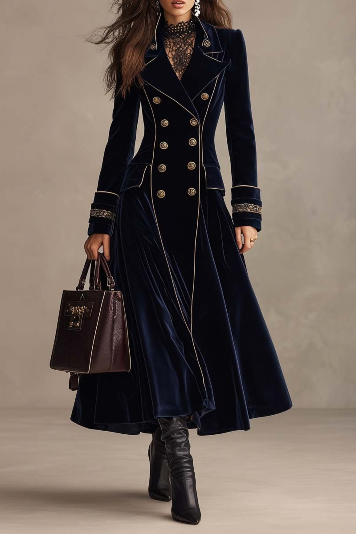 Navy Double Breasted Gold Piping Coat