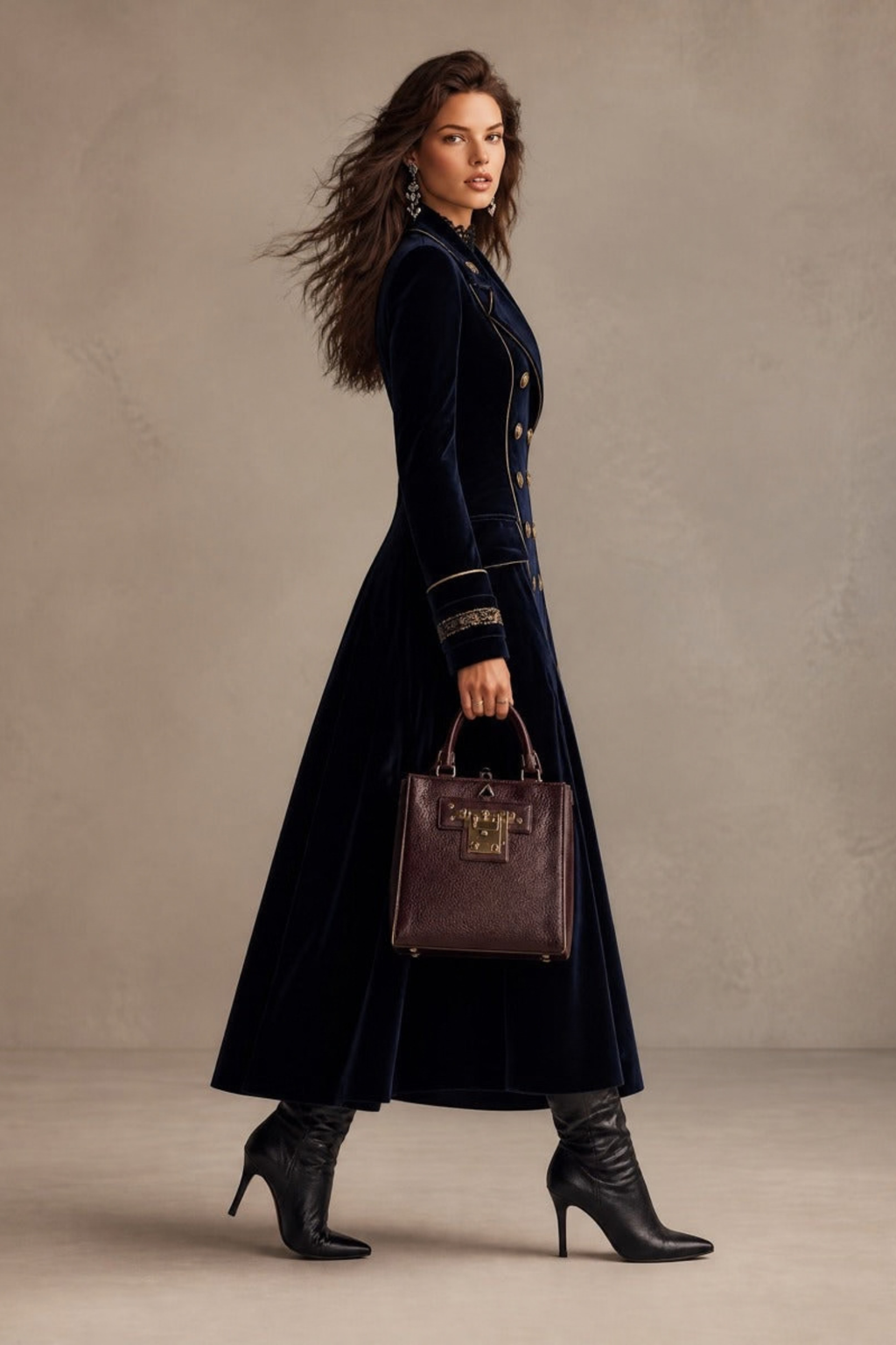 Navy Double Breasted Gold Piping Coat