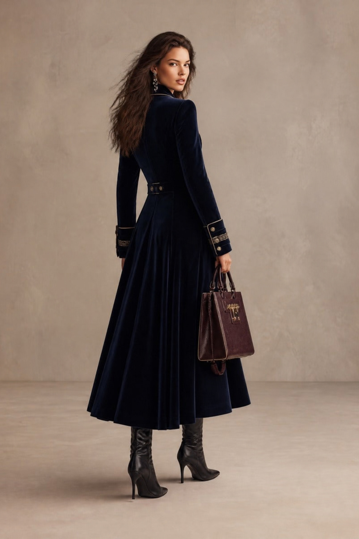 Navy Double Breasted Gold Piping Coat