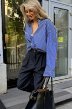 Patchwork Striped Loose Long-Sleeve Blouse