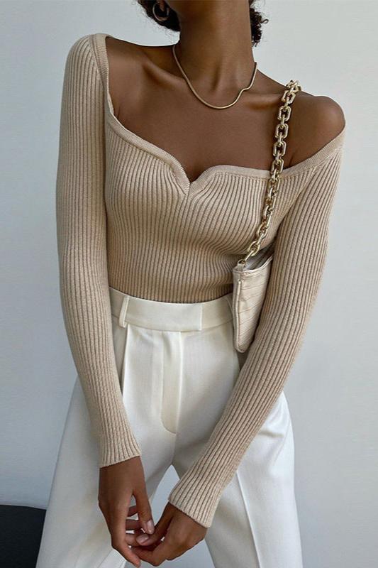 Milky White Shaped-Cut Ribbed Jumper