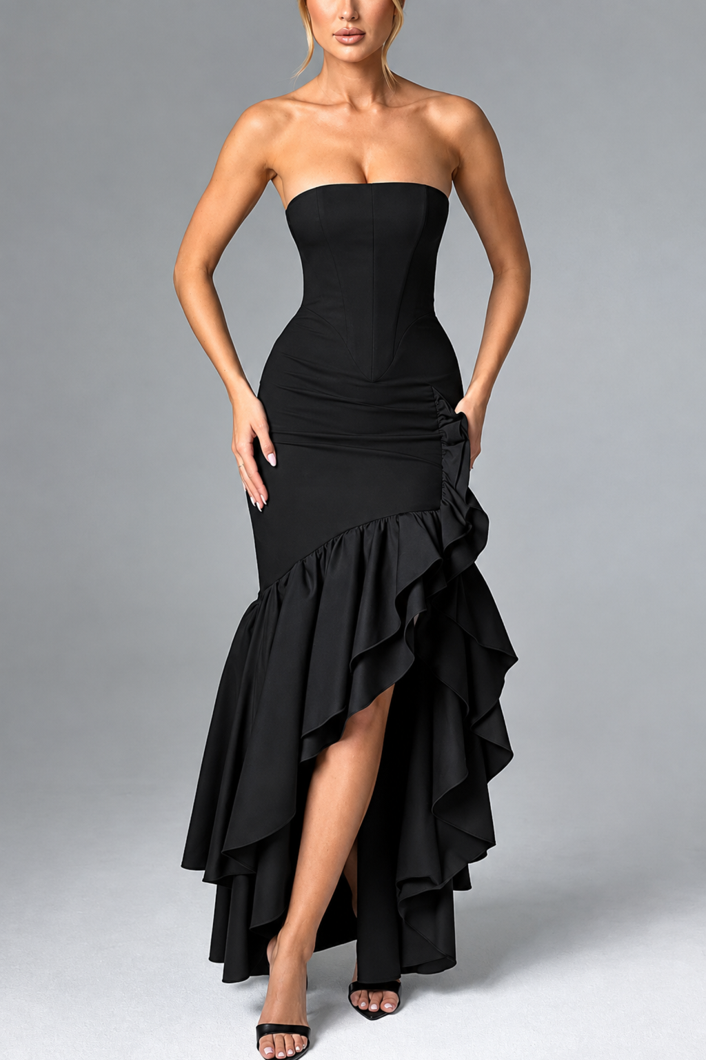 Off Shoulder Irregular Hem Maxi Dress