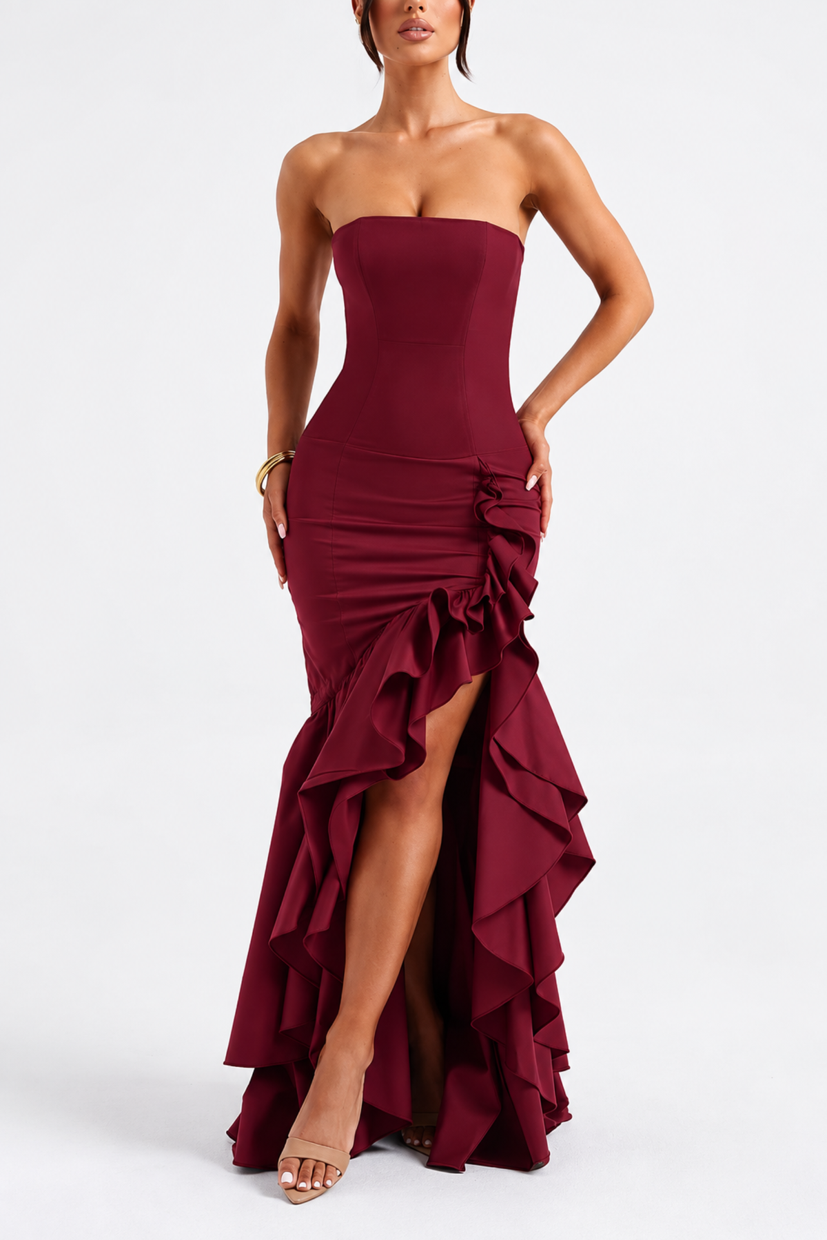 Off Shoulder Irregular Hem Maxi Dress