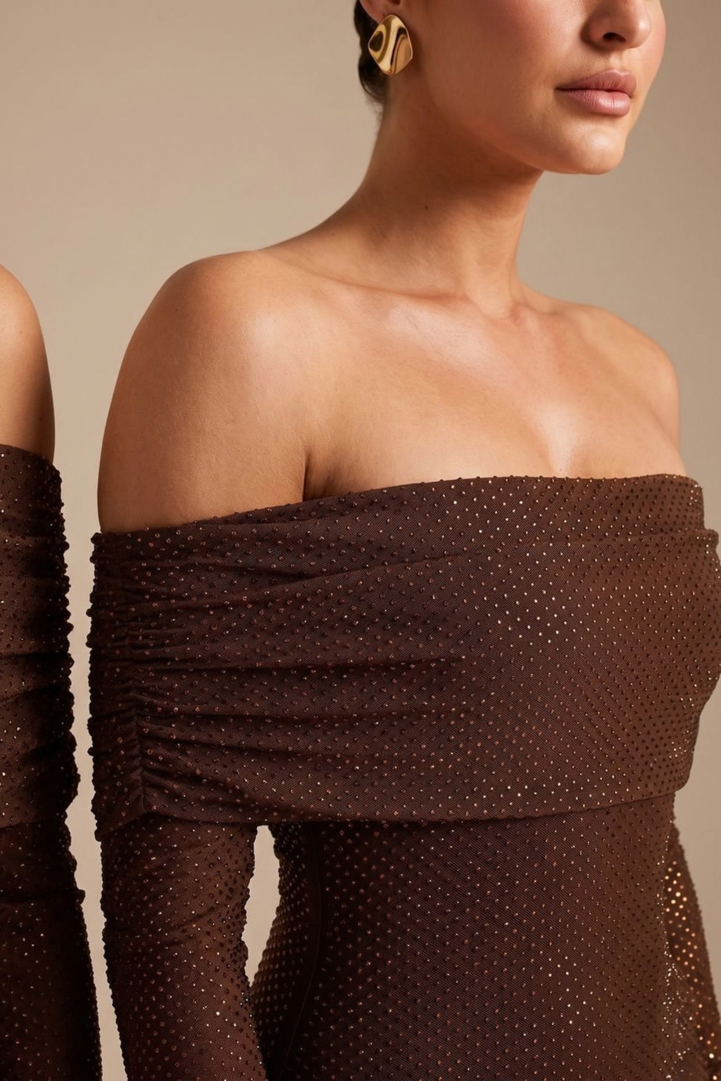 Off Shoulder Sequin Fitted Maxi Dress