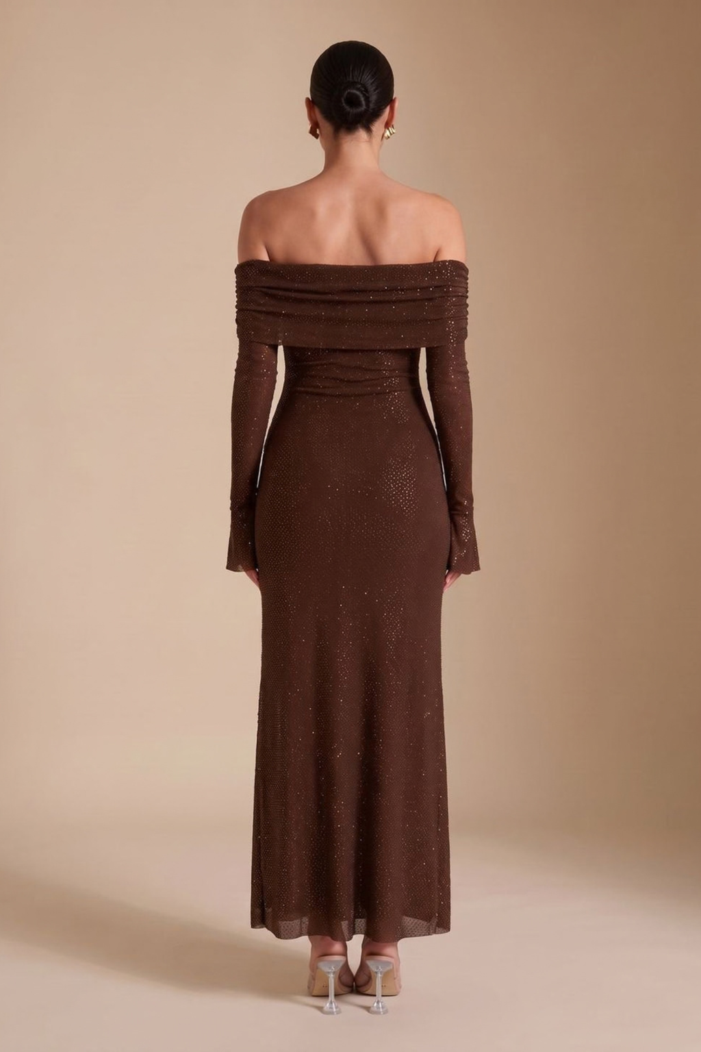 Off Shoulder Sequin Fitted Maxi Dress
