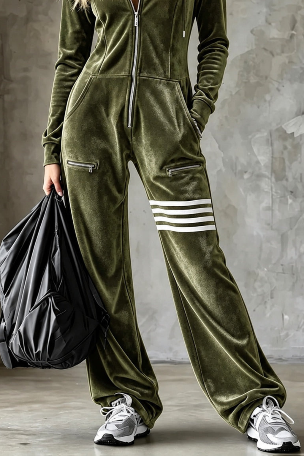 Olive Utility Stripe Wide-Leg Jumpsuit