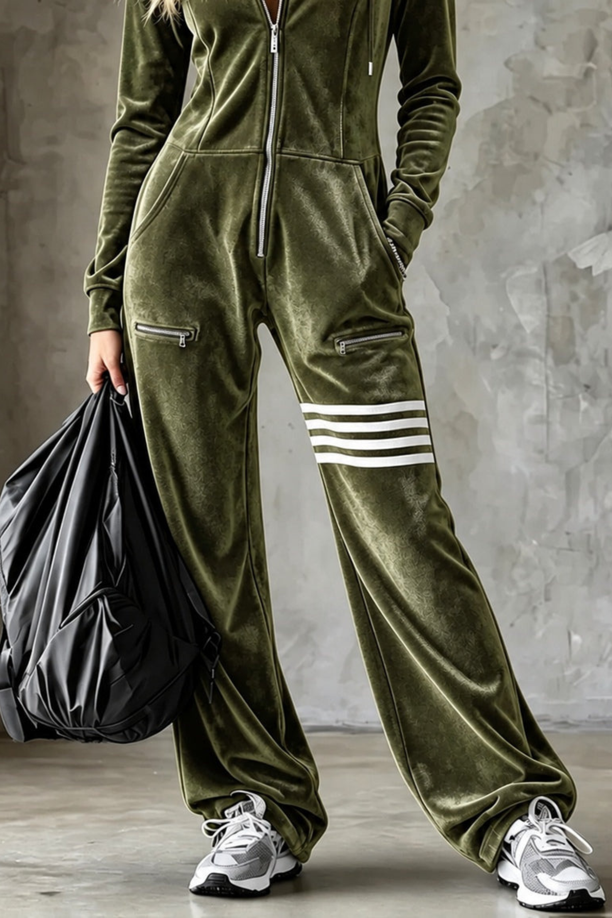 Olive Utility Stripe Wide-Leg Jumpsuit