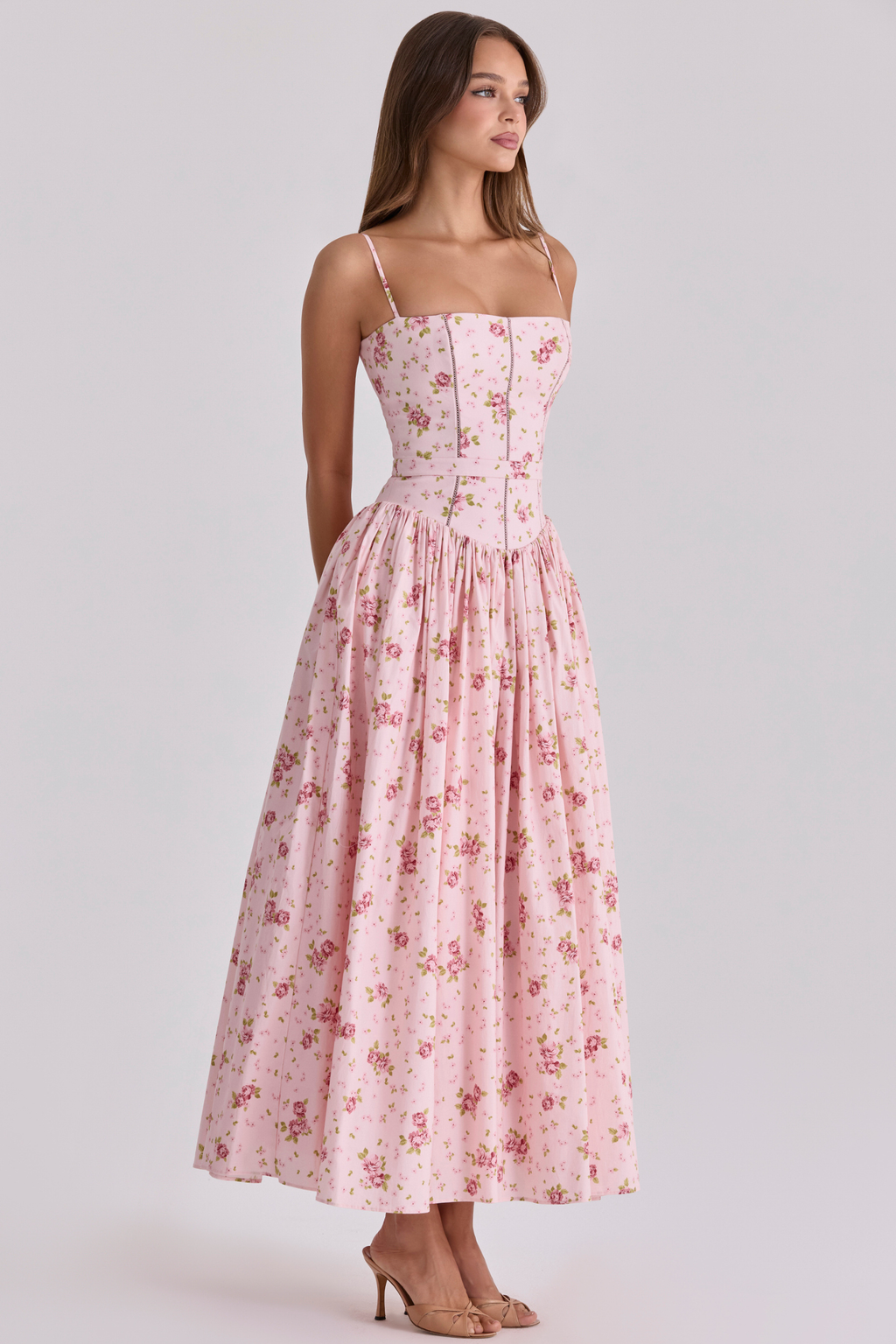 Pink Floral Gathered Slip Dress