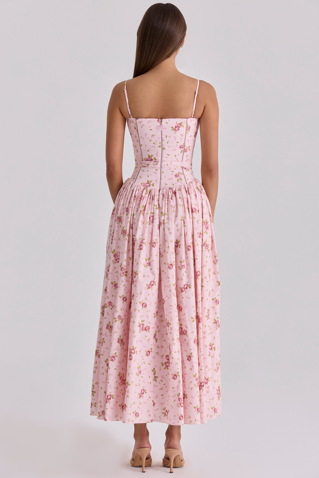 Pink Floral Gathered Slip Dress