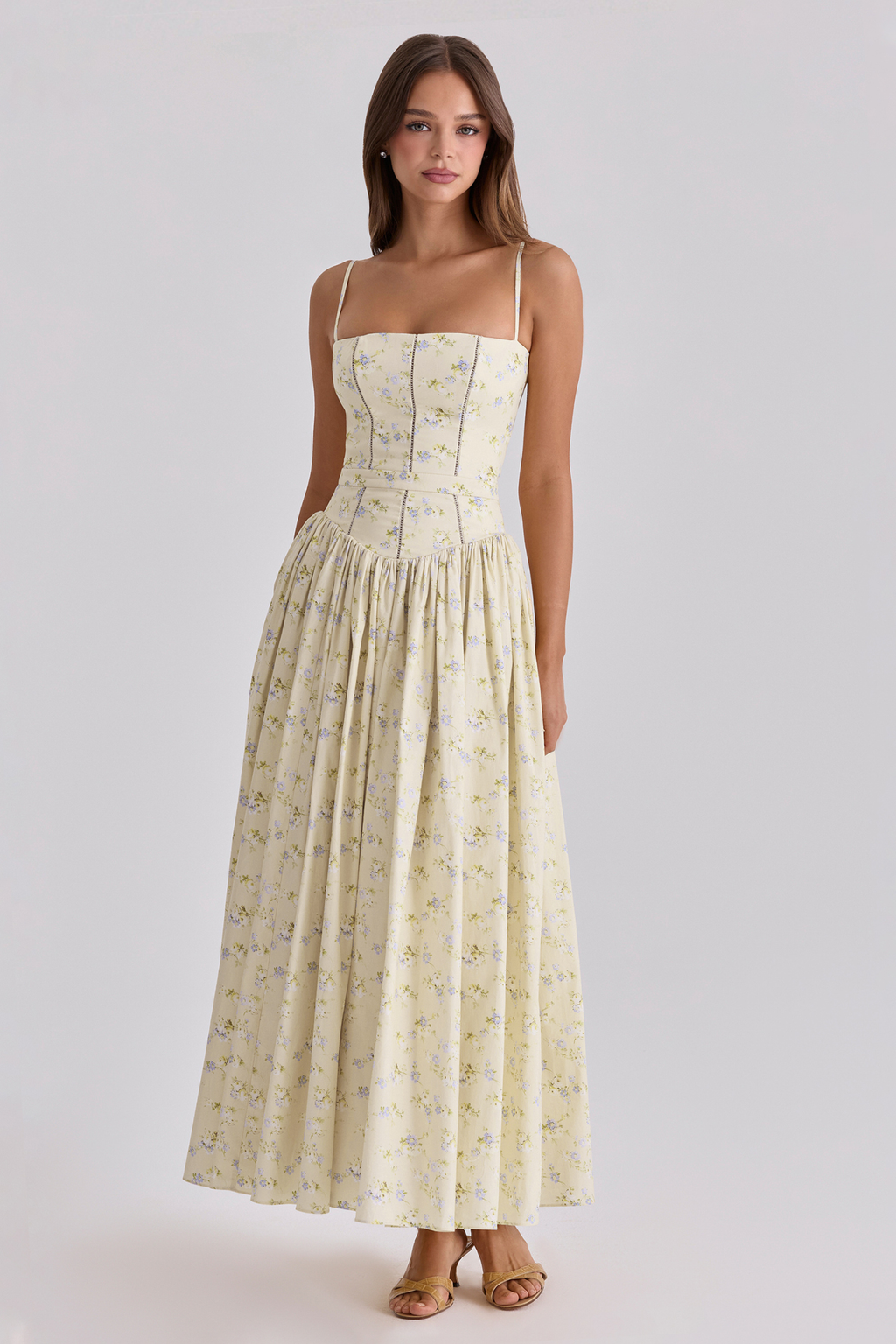 Pink Floral Gathered Slip Dress