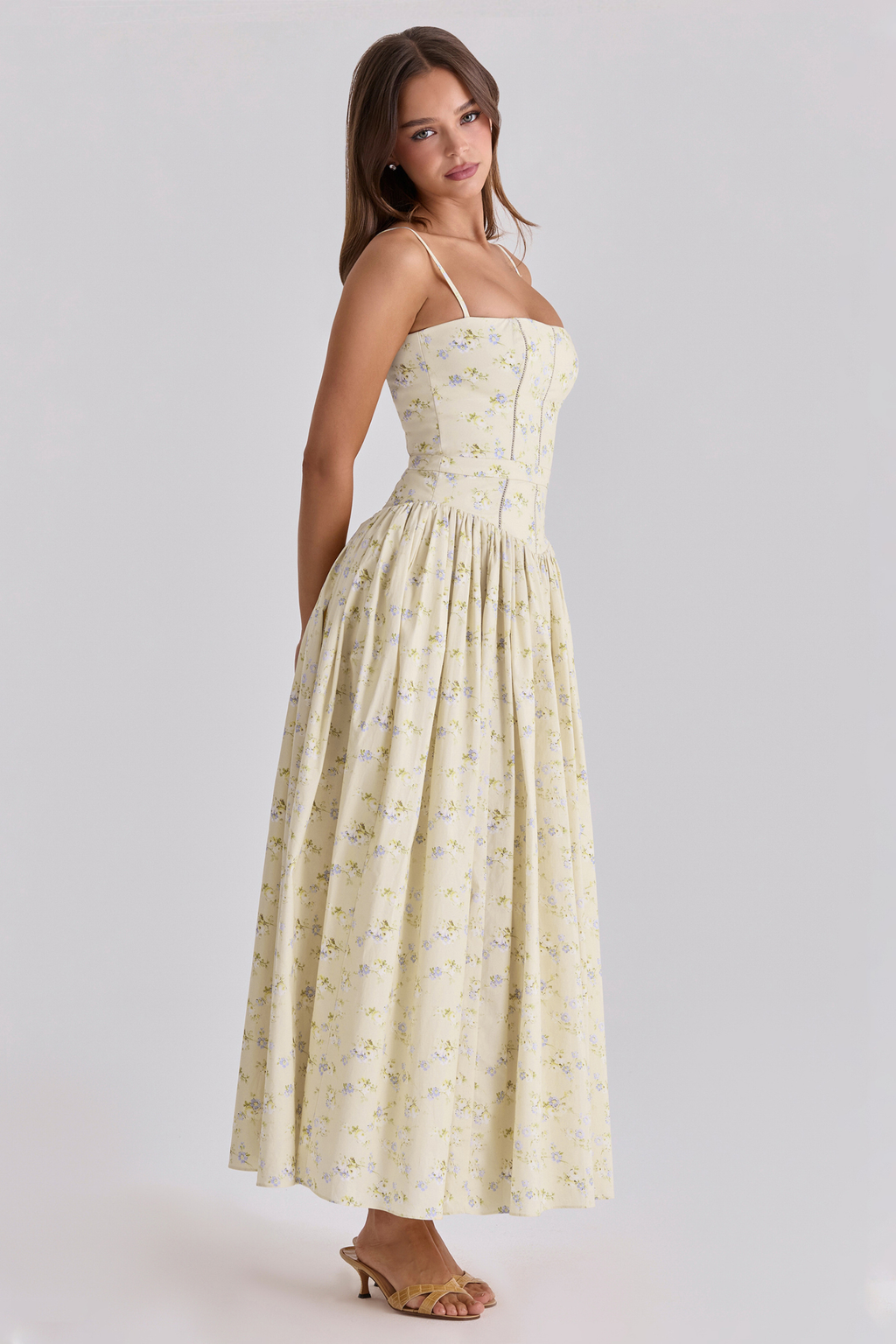 Pink Floral Gathered Slip Dress