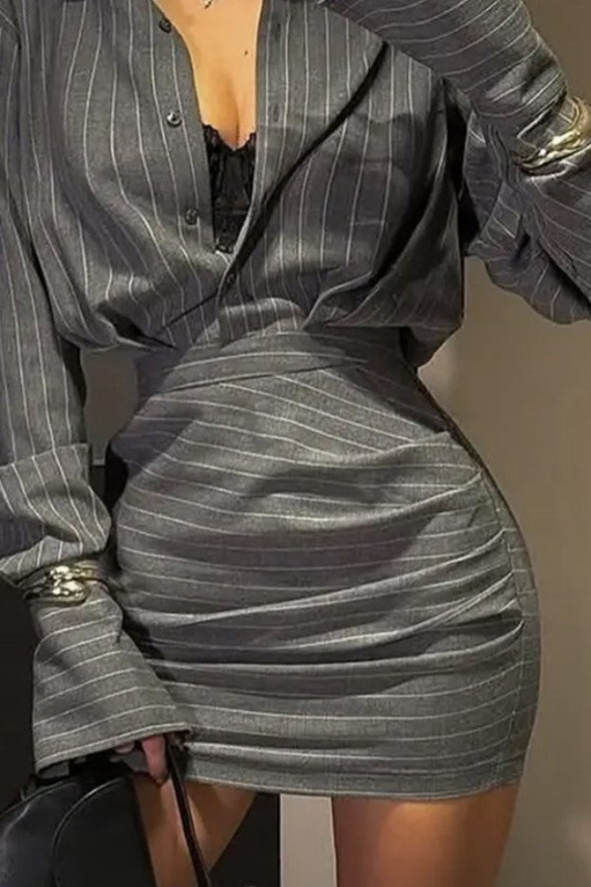 Pinstripe Collared Button Front Dress