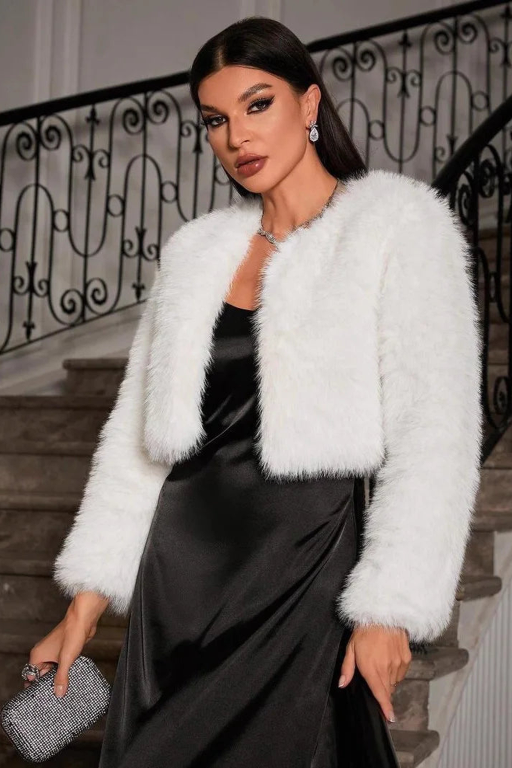 Plush Cropped Open Front Jacket