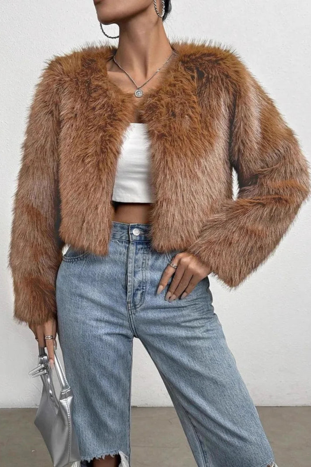 Plush Cropped Open Front Jacket