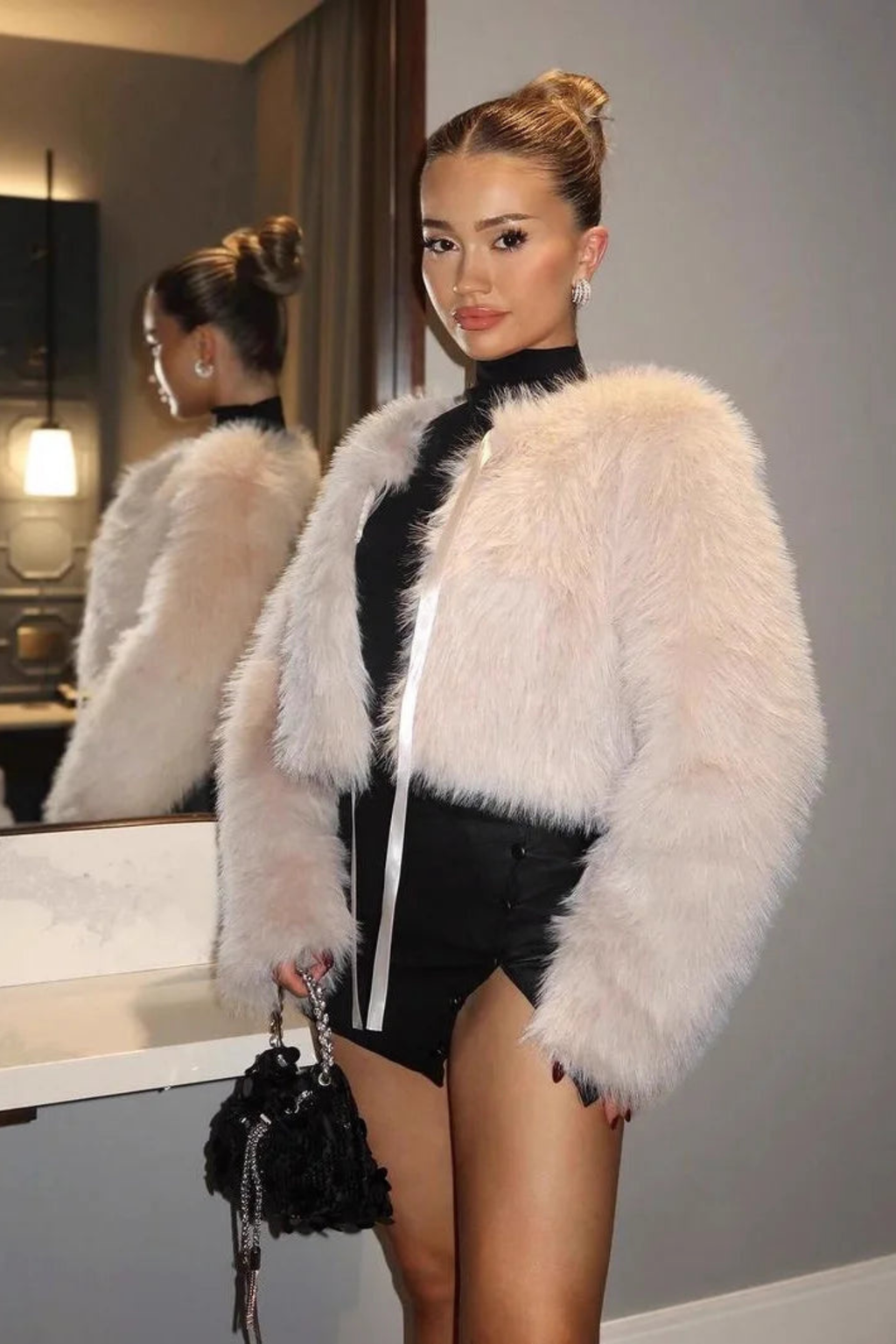 Plush Cropped Open Front Jacket