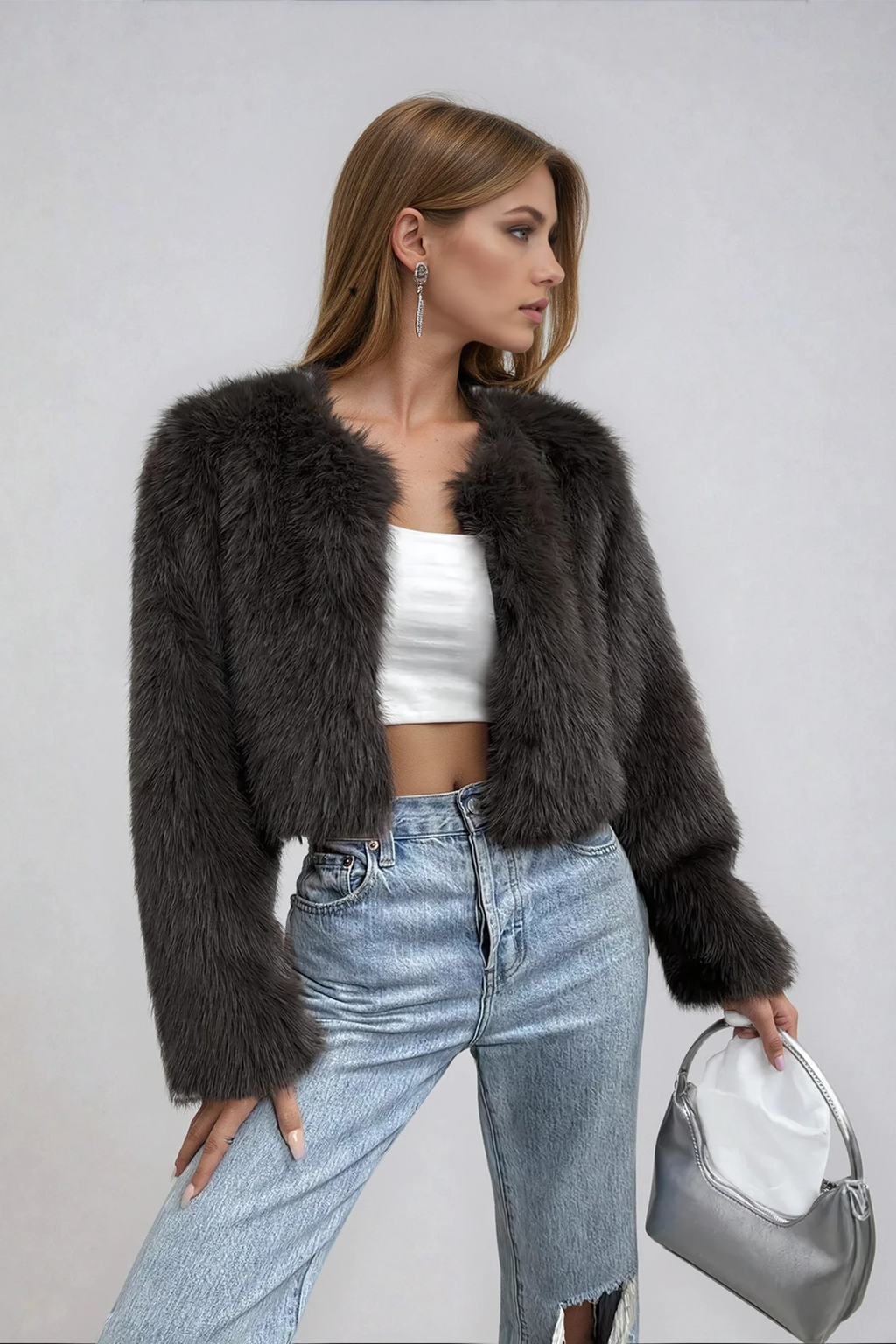 Plush Cropped Open Front Jacket