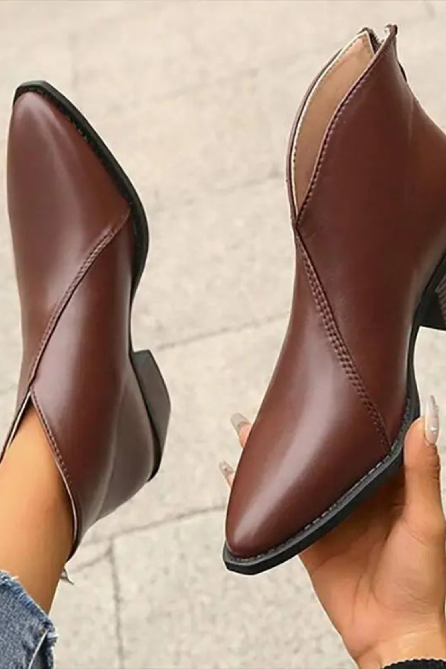 Pointed Toe Block Heel Ankle Boots