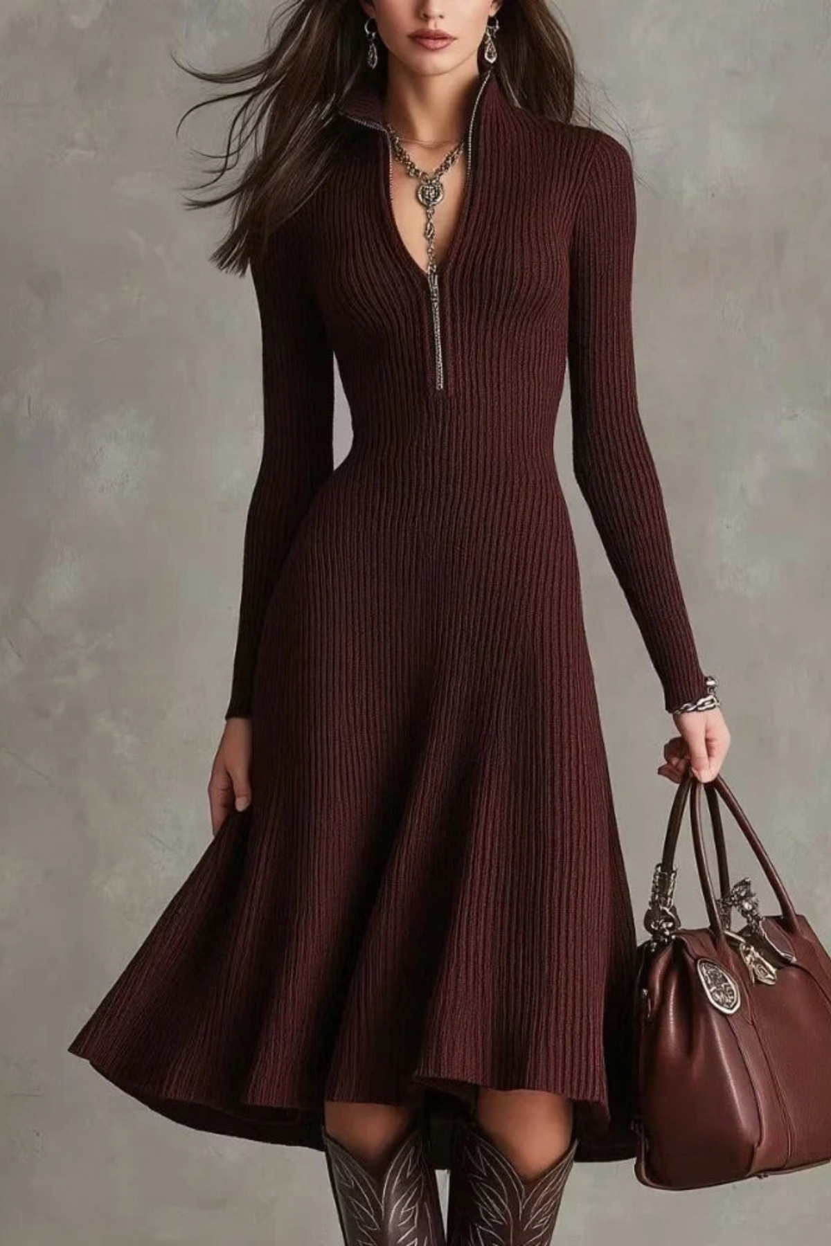 Quarter Zip Fit Flare Sweater Dress