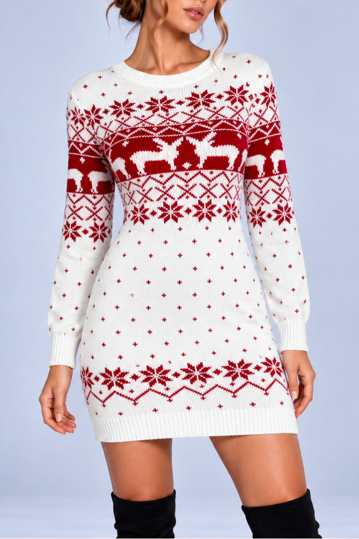 Reindeer Snowflake Pattern Sweater Dress