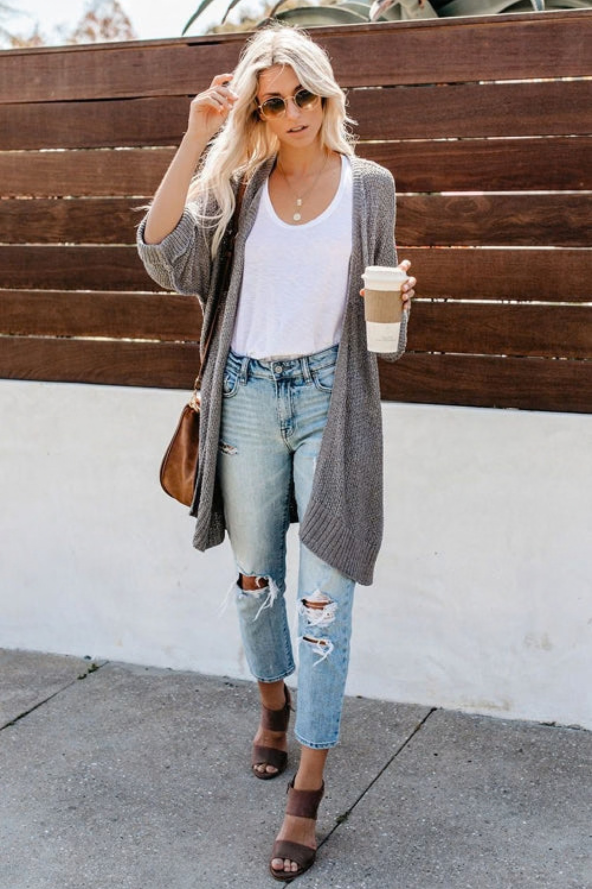 Relaxed Collarless Long Sleeve Cardigan