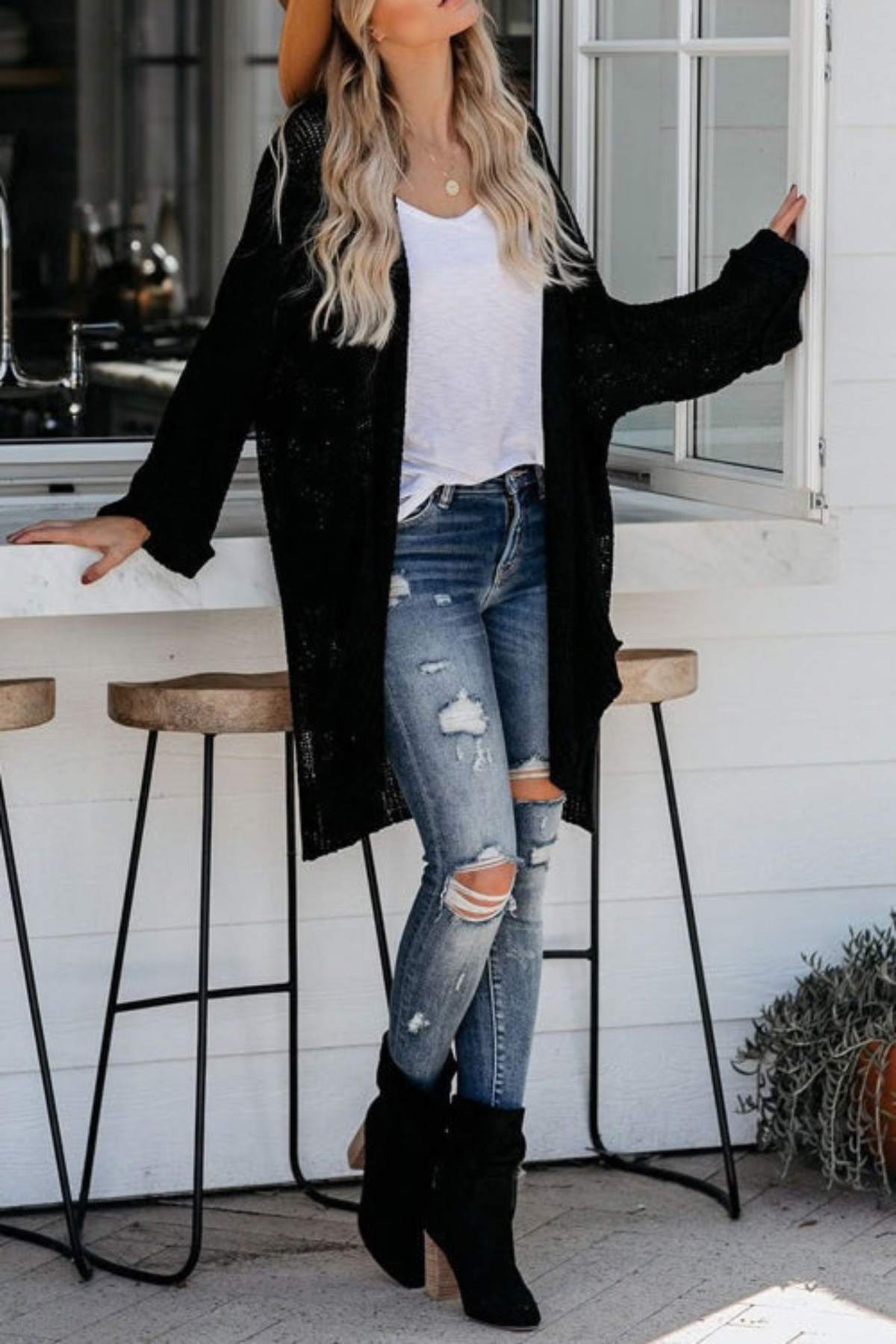 Relaxed Collarless Long Sleeve Cardigan