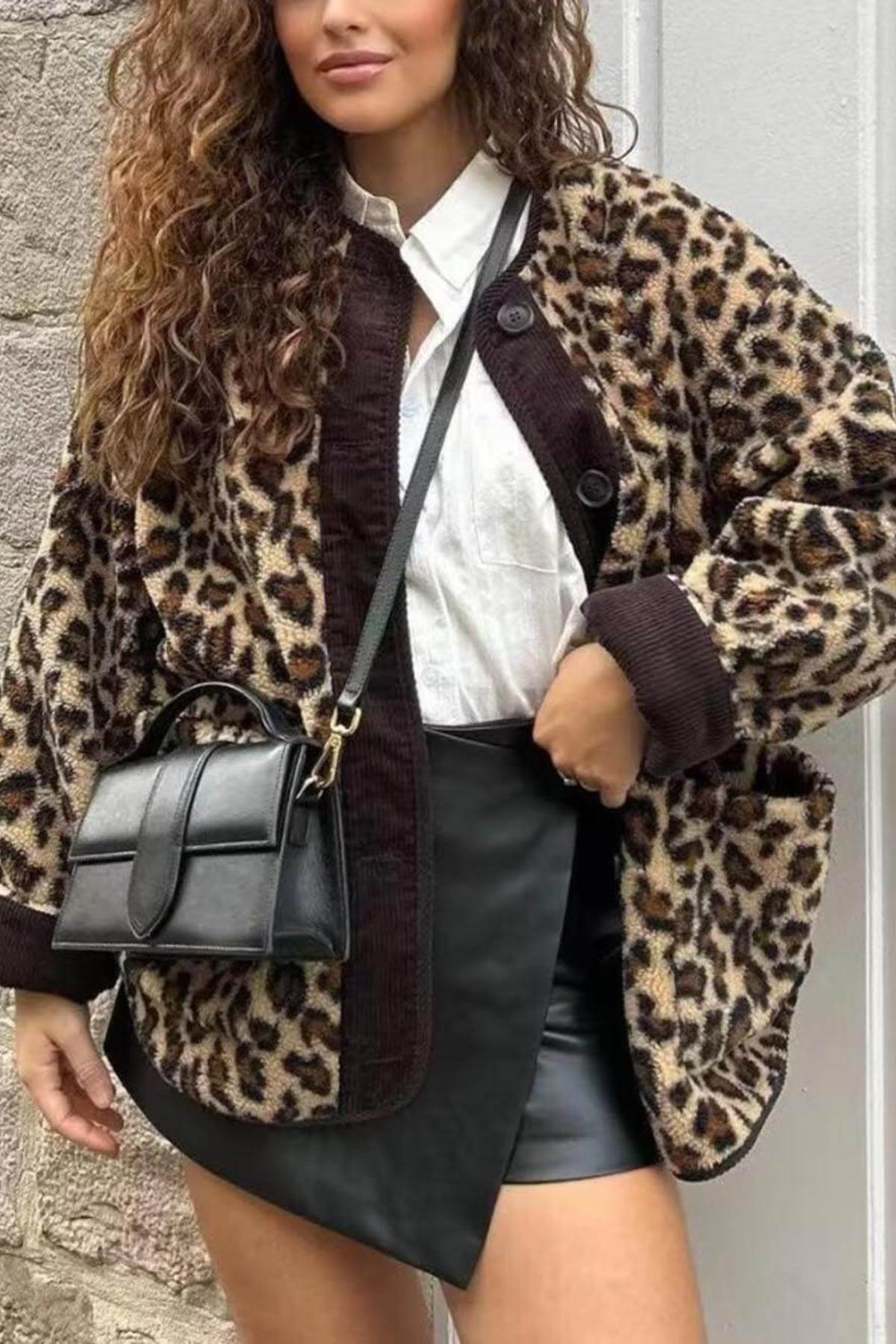 Relaxed Leopard Print Long Sleeve Jacket