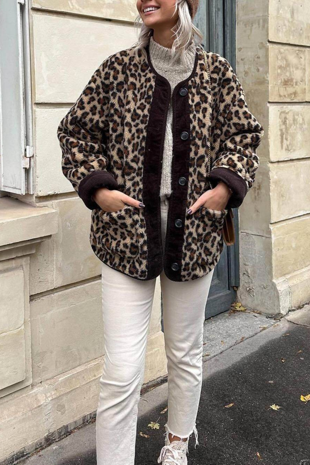Relaxed Leopard Print Long Sleeve Jacket