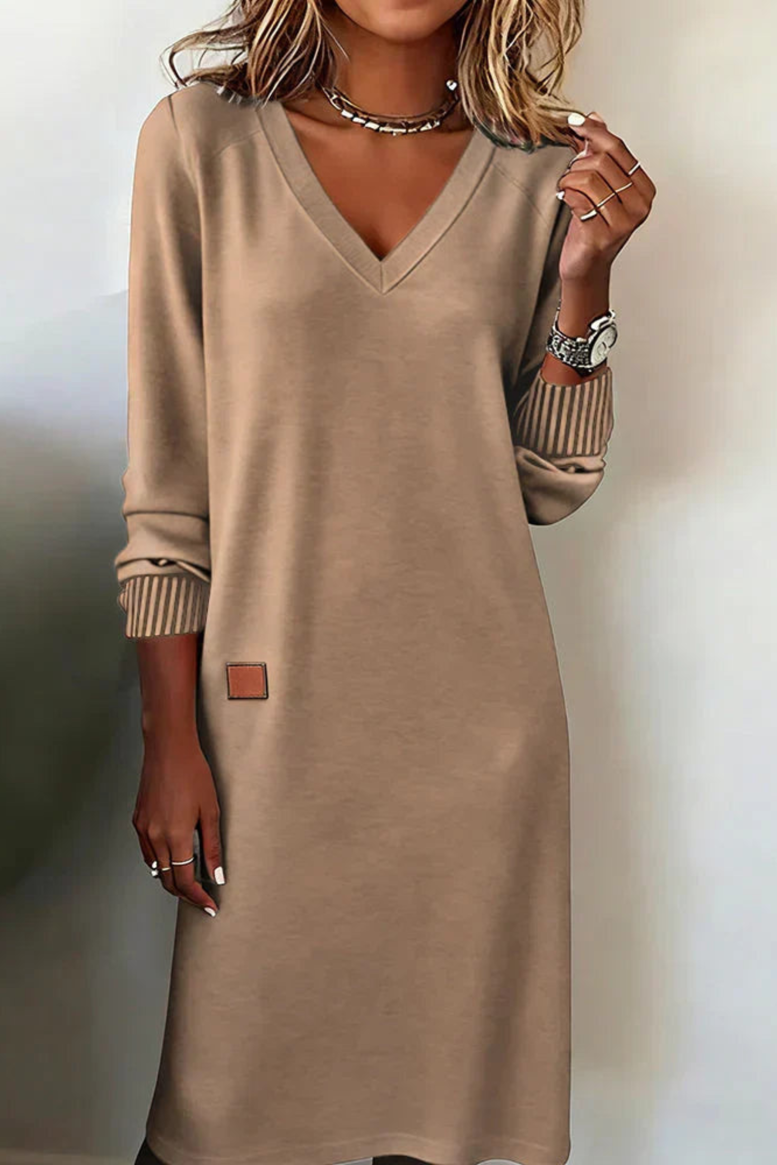 Relaxed V-Neck Midi Dress