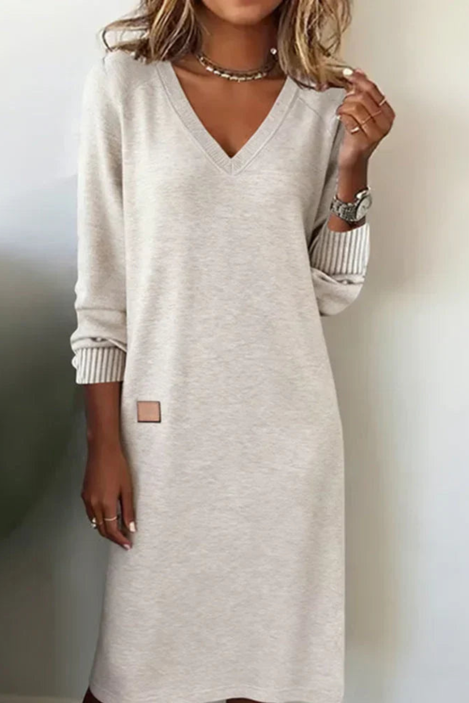 Relaxed V-Neck Midi Dress